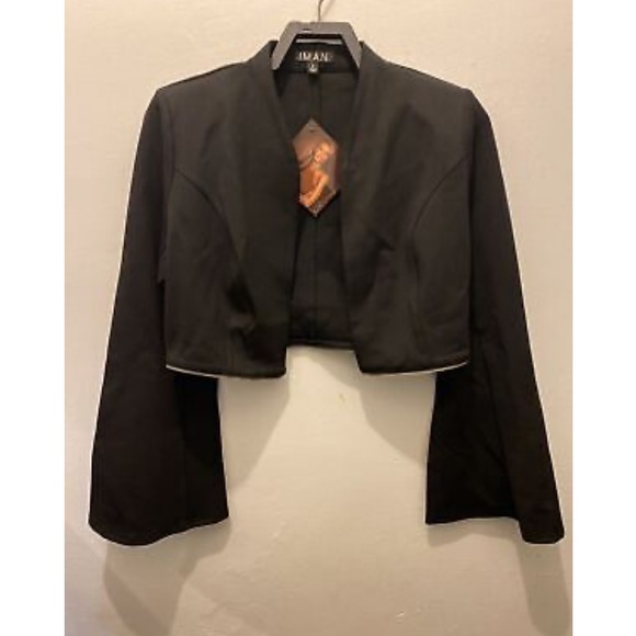 IMAN Global Chic Convertible Bell-Slv Ponte Blazer BLACK 1X NEW with Zipper - Picture 7 of 9